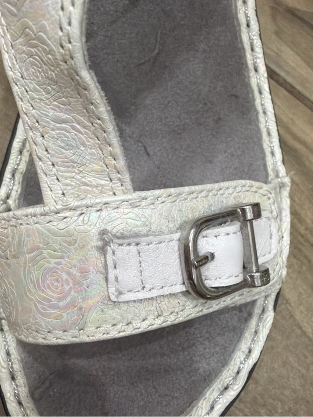 Alegria White Iridescent Double-Buckle Sandal - Picture 2 of 5